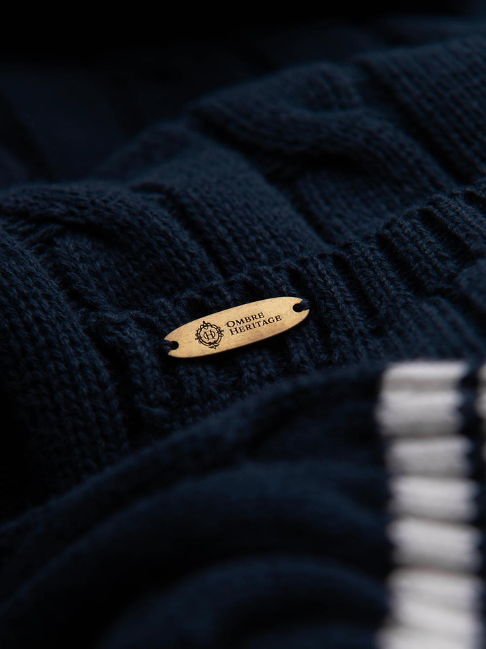 Men's cardigan sweater with shawl collar in preppy style - navy blue V4 OM-SWCD-0152