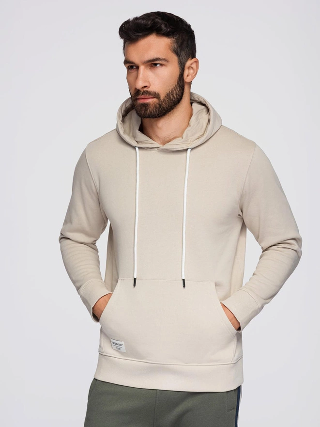 Men's BASIC kangaroo hooded sweatshirt - light beige V1 B1674