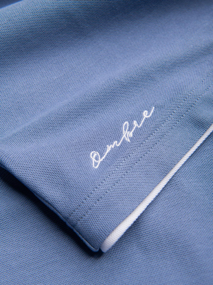 Męska bawełniana koszulka polo z kontrastowymi wykończeniami – niebieska V3 OM-POSS-0113