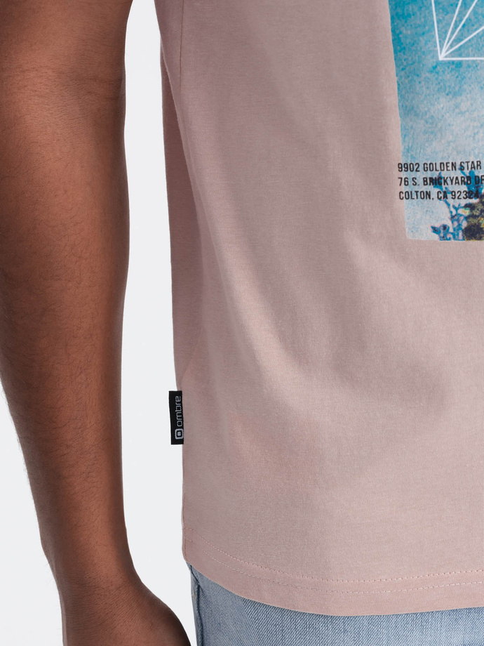 Męski t-shirt bawełniany z nadrukiem California - różowy V2 OM-TSPT-0128