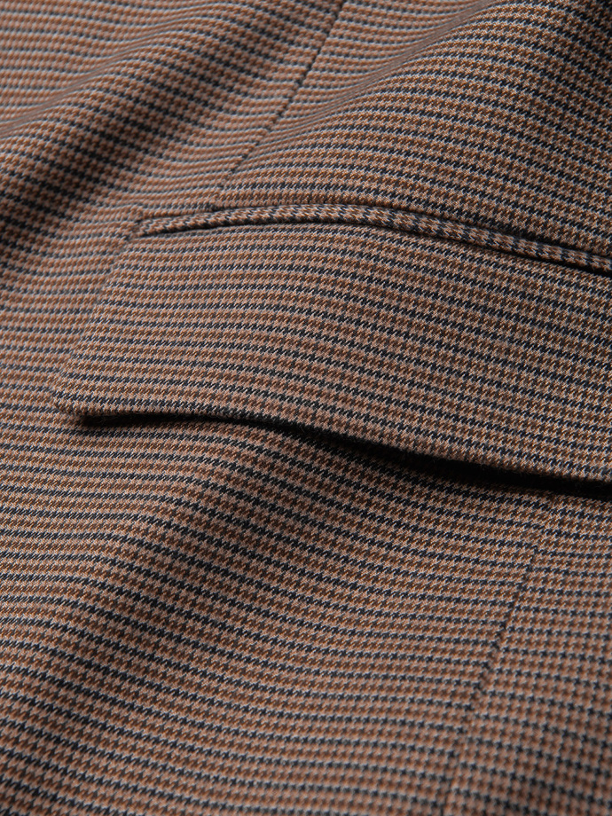 Marynarka męska casual w delikatną kratkę - brązowa V1 OM-BLZB-0116