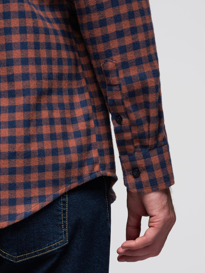 Men's checkered flannel shirt - navy blue and black V6 OM-SHCS-0150