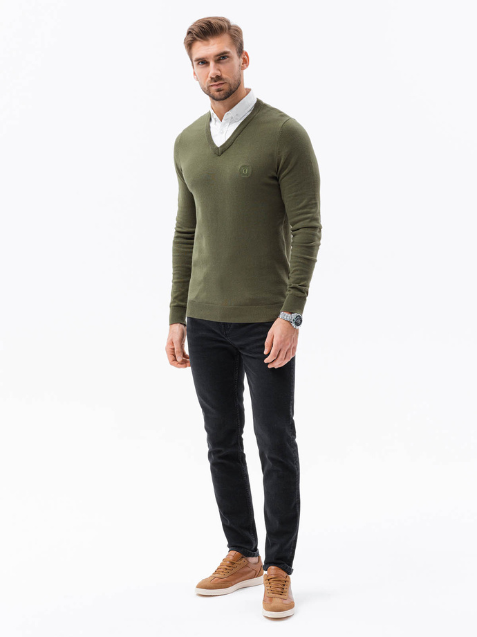 Men's sweater with white collar - olive V5 E120