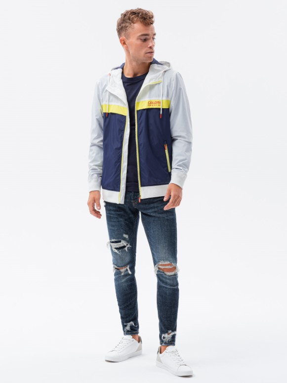 Men's hooded windbreaker jacket - navy blue V1 C438