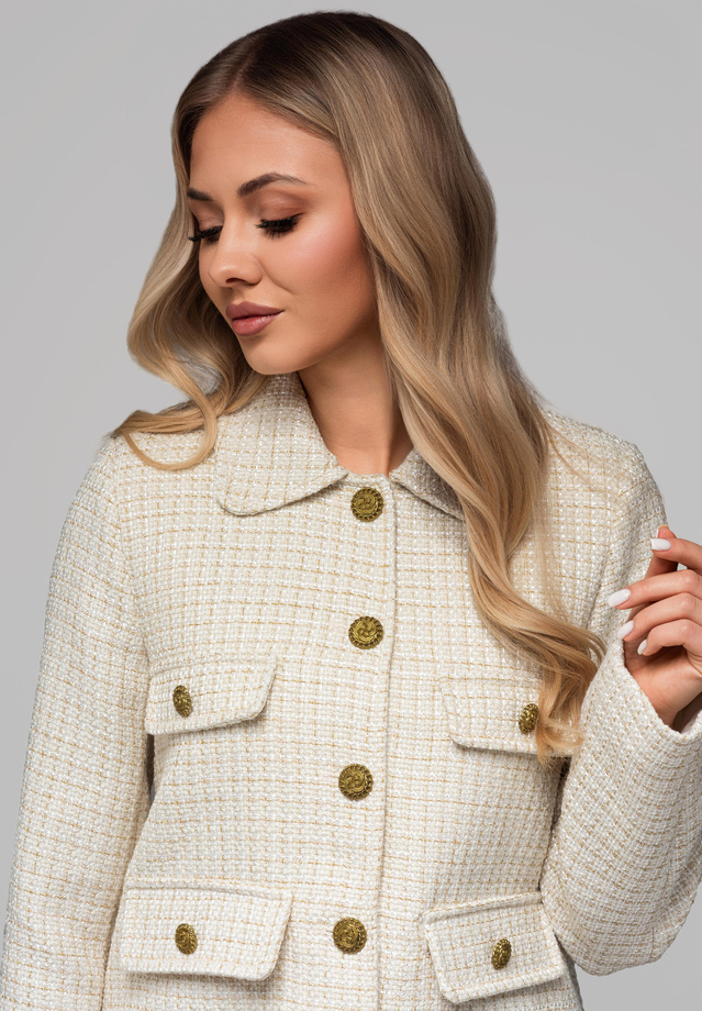 Women's jacket with padded collar OW-BLZB-0100 v1 - broken white