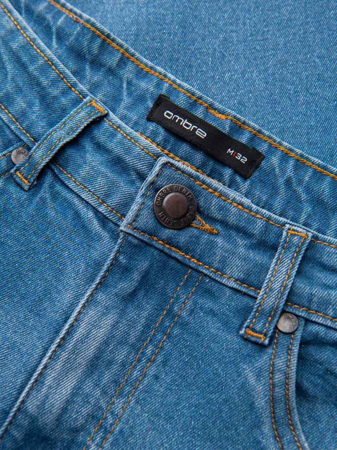 Męskie jeansowe z przetarciami REGULAR FIT - niebieskie V3 OM-PADP-0241