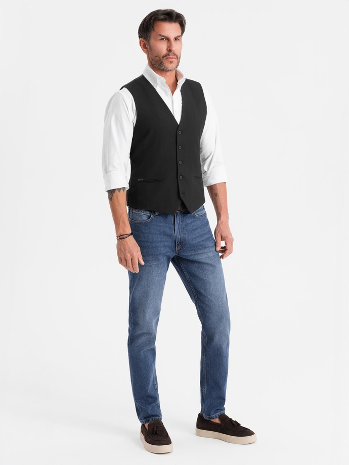 Elegancka męska kamizelka w jodełkę SLIM FIT  - czarna V3 OM-BLZV-0143
