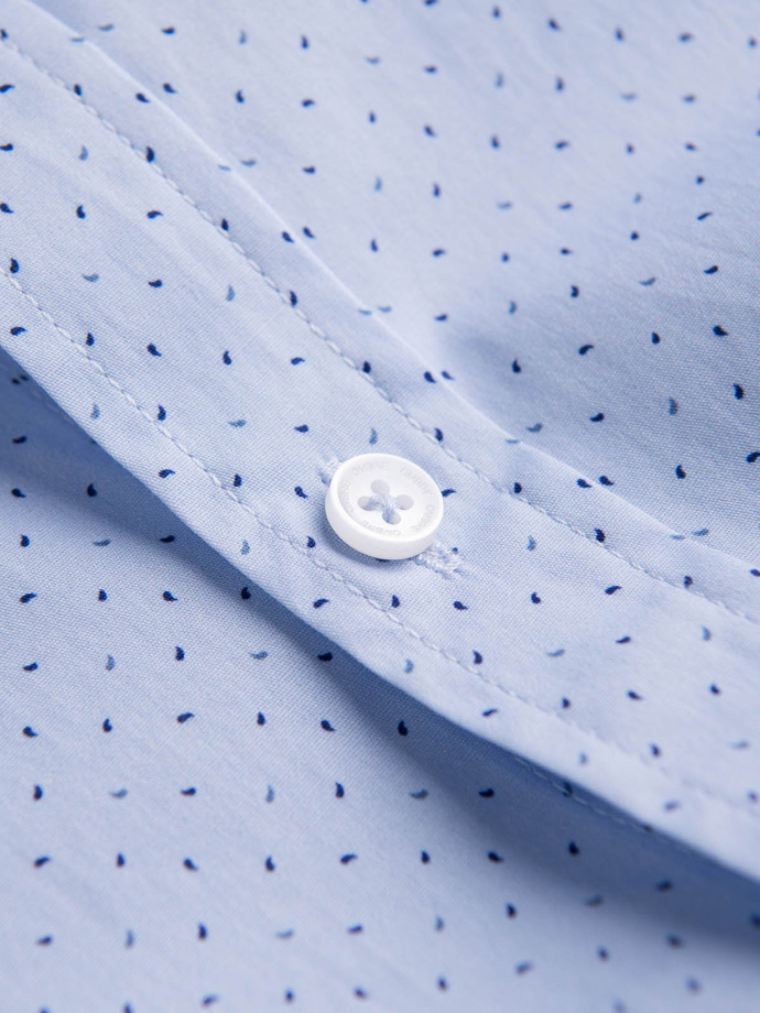 Men's micro-patterned cotton REGULAR FIT shirt - light blue V2 OM-SHCS-0152