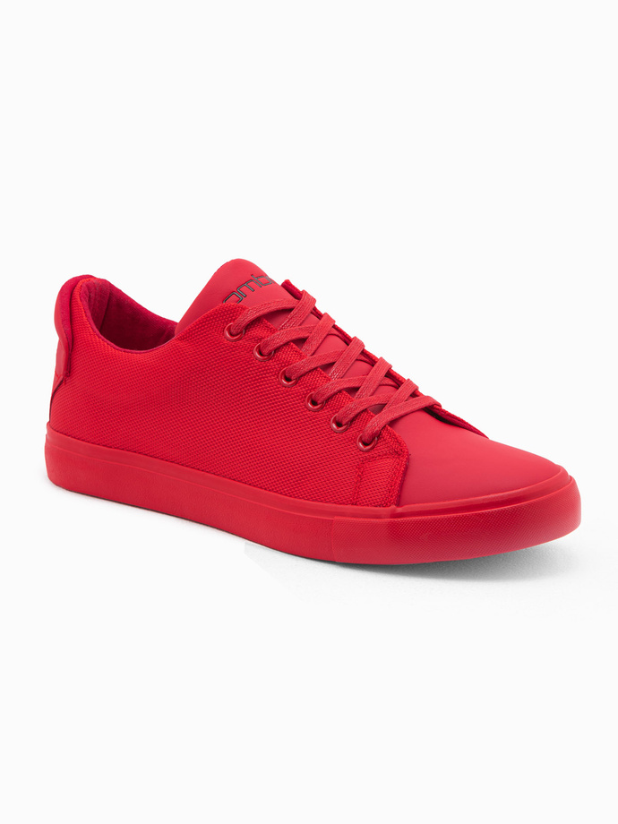 Casual one-color men's sneakers with combined materials - red V3 OM-FOCS-0105