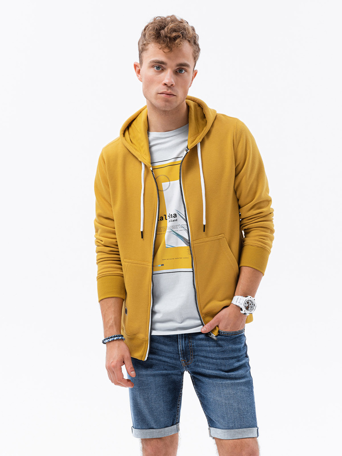 Bluza męska rozpinana z kapturem BASIC - musztardowa V4 B977
