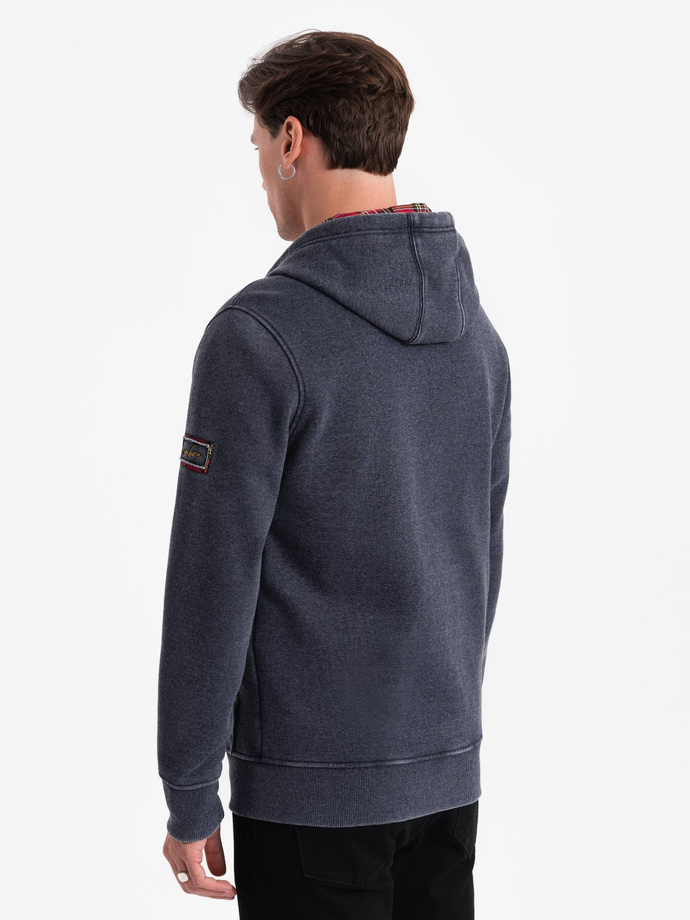 Washable men's unbuttoned hoodie - navy blue V4 OM-SSDS-0110