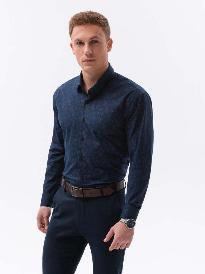 Men's elegant shirt with long sleeves - navy K594