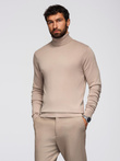 Men's knitted fitted turtleneck with viscose - beige V5 OM-SWTN-0101