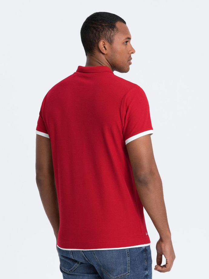 Men's cotton polo shirt with contrast trim - red V2 OM-POSS-0113