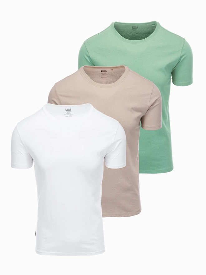 BASIC men's cotton shirt set with round neckline - gray-green/white/beige V14 OM-TSBS-0232