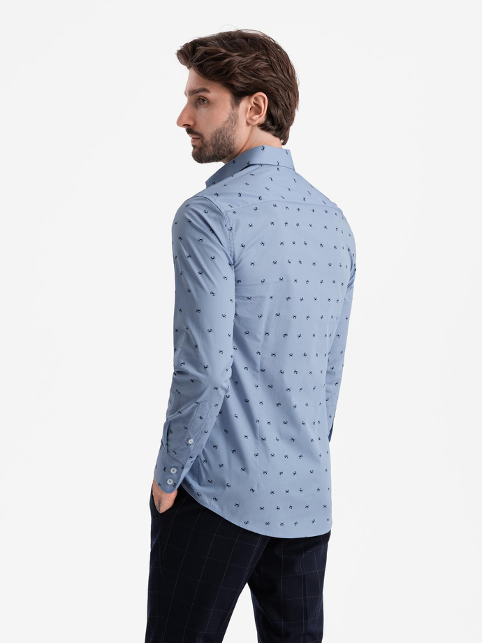 Klasyczna męska bawełniana koszula SLIM FIT w kraby - jasnoniebieska V6 OM-SHCS-0156