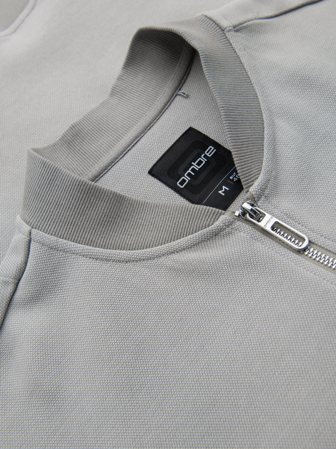 Męska bluza bomberka z dzianiny pique – szara V4 OM-SSZP-0238