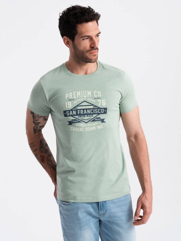 Bawełniany męski t-shirt z nadrukiem San Francisco – miętowy V2 OM-TSPT-0120