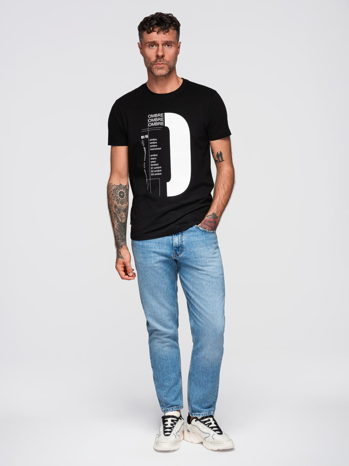 Men's printed cotton t-shirt - black V3 OM-TSPT-0166