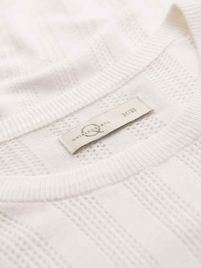 Men's openwork sweater with round neckline and short sleeves - white V1 OM-TSCT-0251