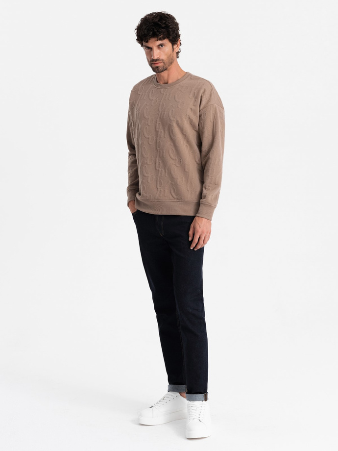 Men's RELAXED FIT sweatshirt with embossed letters - brown V3 OM-SSNZ-0164