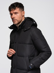 Men's long quilted winter jacket with hood - black V1 OM-JALJ-0309