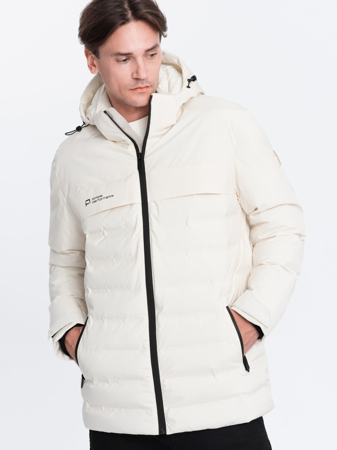 Men's winter jacket with detachable hood - cream V2 OM-JAHP-0150