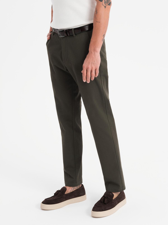 Men's REGULAR FIT chino pants with fine texture - dark green V4 OM-PACP-0184