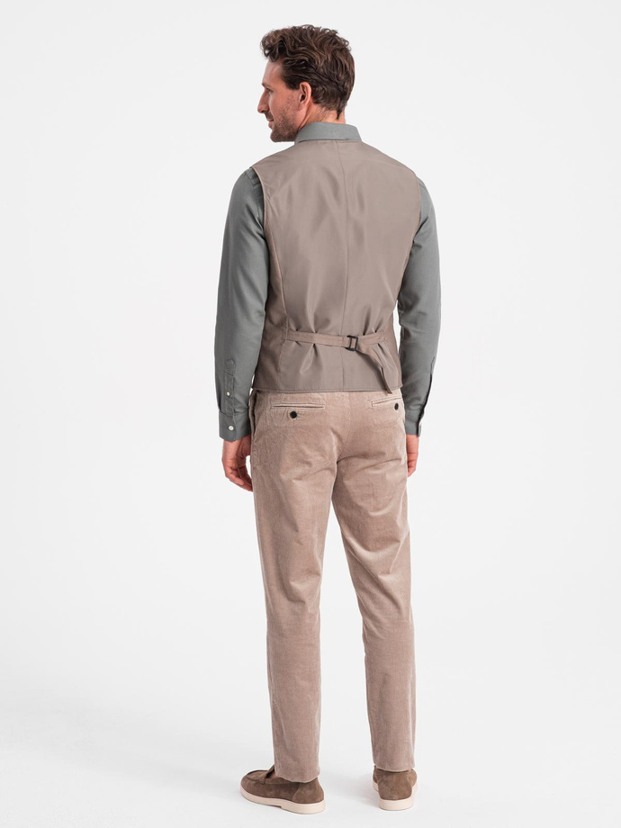 Kamizelka męska garniturowa bez klap - beżowa V2 OM-BLZV-0112