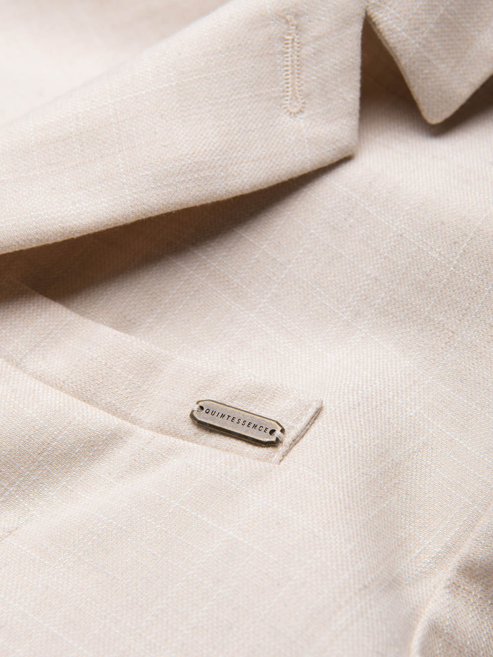 Męska marynarka o kroju REGULAR z lnem - kremowa V1 OM-BLZB-0128