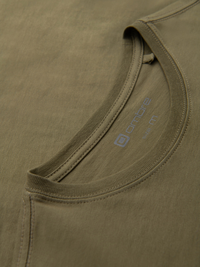 Longsleeve męski z miejskim nadrukiem – oliwkowy V1 OM-LSPT-0131