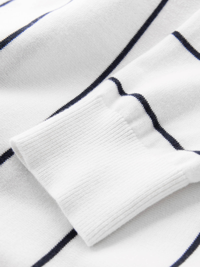 Men's casual sweater with horizontal stripes - cream V2 OM-SWSW-0143