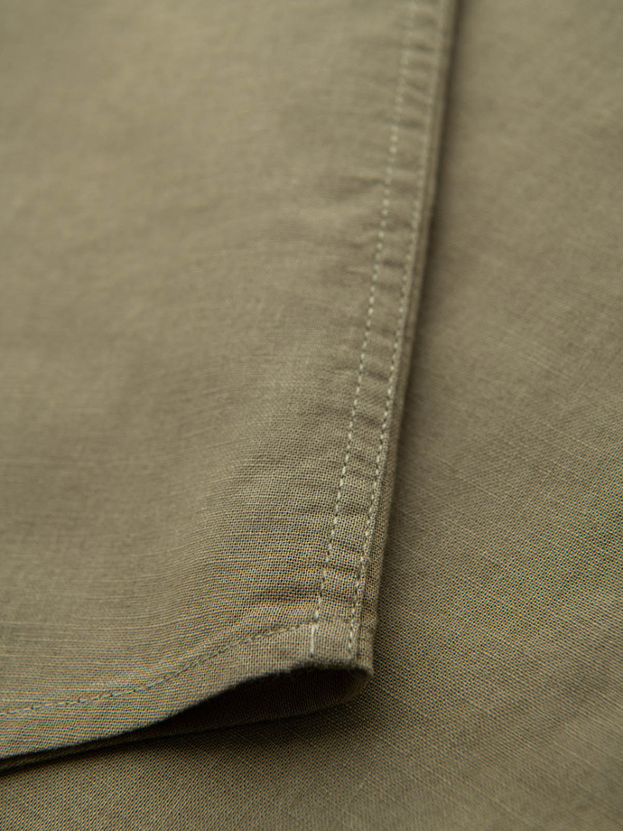 Men's short sleeve cotton and linen shirt with pocket - olive V6 OM-SHSS-0167