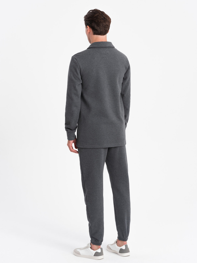 Men's tracksuit set sweatshirt with polo collar + pants - graphite melange V1 Z71