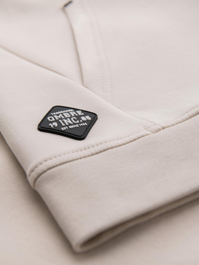 Dresowa rozpinana bluza hoodie w stylu streetwearowym – piaskowa V6 OM-SSZP-0213