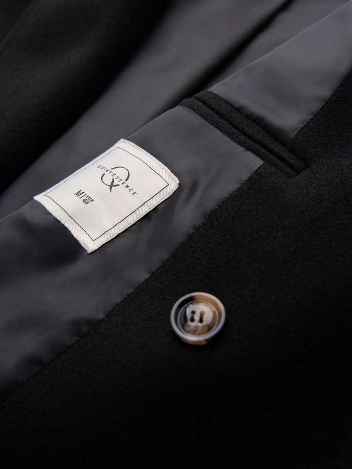 Męski dwurzędowy płaszcz z ozdobnymi guzikami – czarny V2 OM-COWC-0137