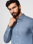 Men's SLIM FIT shirt in decorative fabric with pocket - blue OM-SHCS-0174