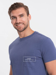 T-shirt męski bawełniany z nadrukiem na kieszonce - niebieski V9 S1742