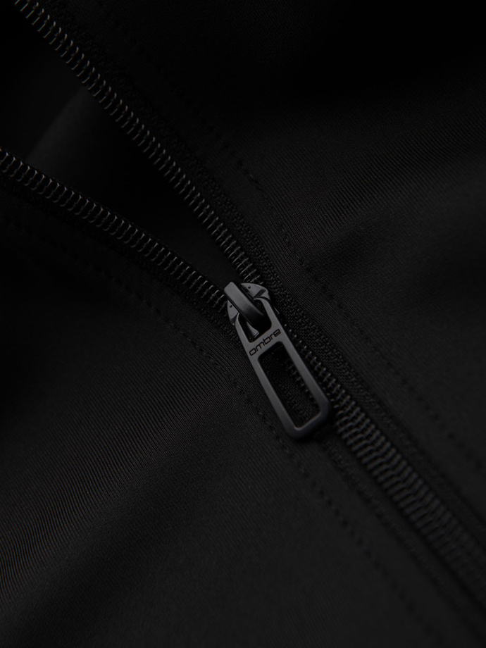 Men's unbuttoned hooded sweatshirt with piping - black V1 OM-SSZP-0210