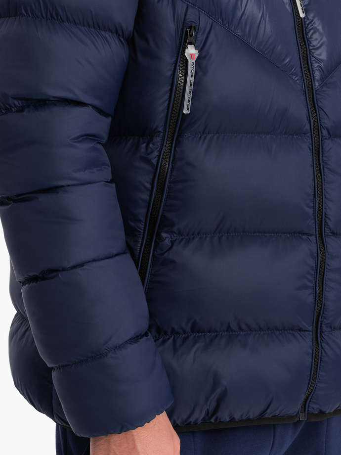 Men's winter quilted jacket of combined materials - navy blue V2 OM-JAHP-0145