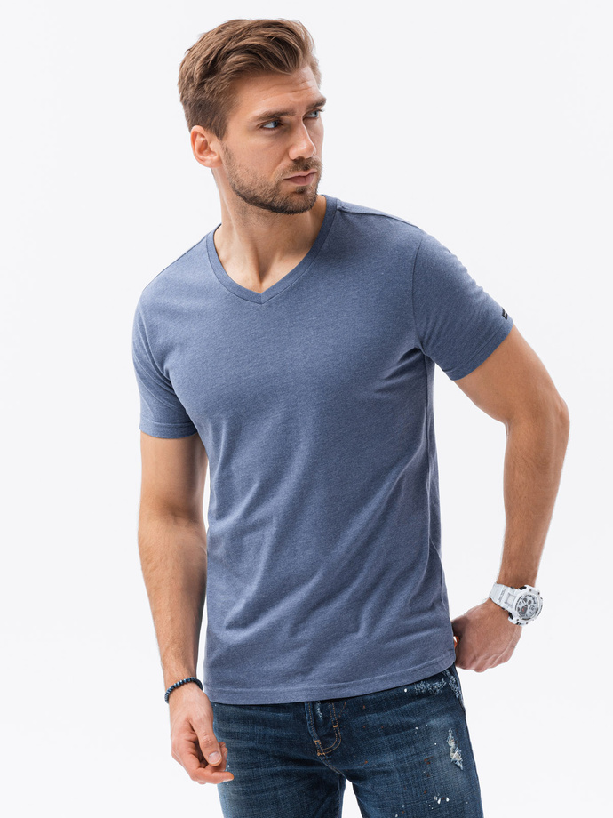 Classic BASIC men's tee-shirt with a serape neckline - blue melange V18 S1369