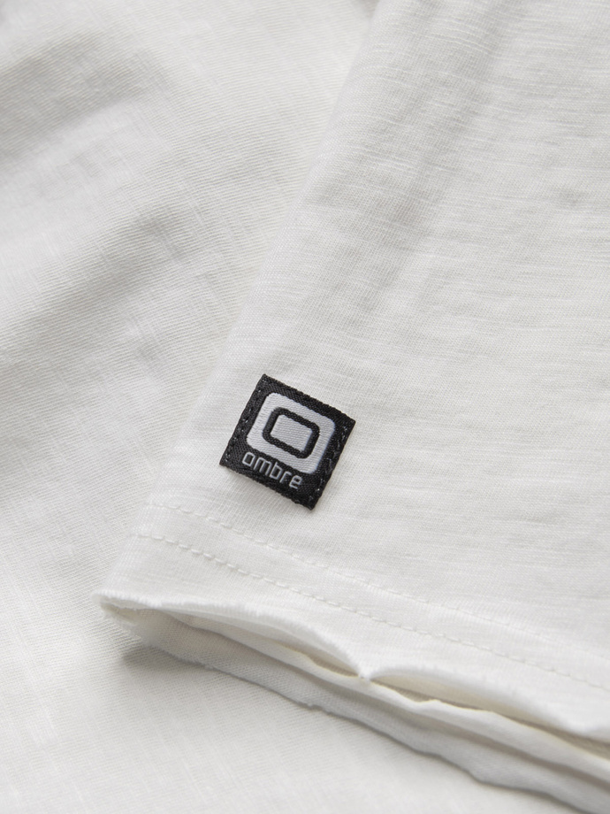 Męski t-shirt z surowym wykończeniem – ecru V6 OM-TSCT-22SS-004