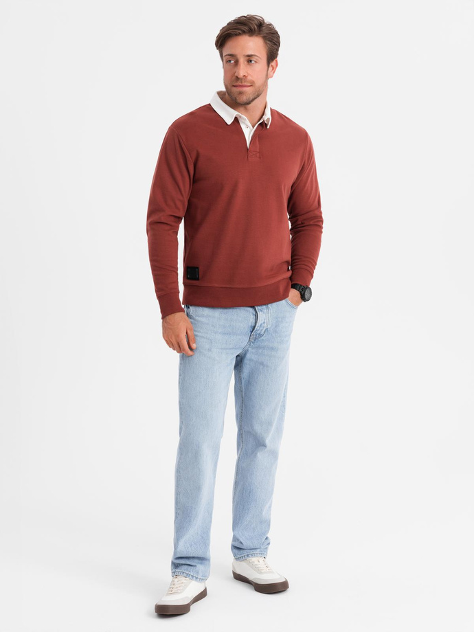 Men's sweatshirt with white polo collar - maroon V3 OM-SSNZ-0132