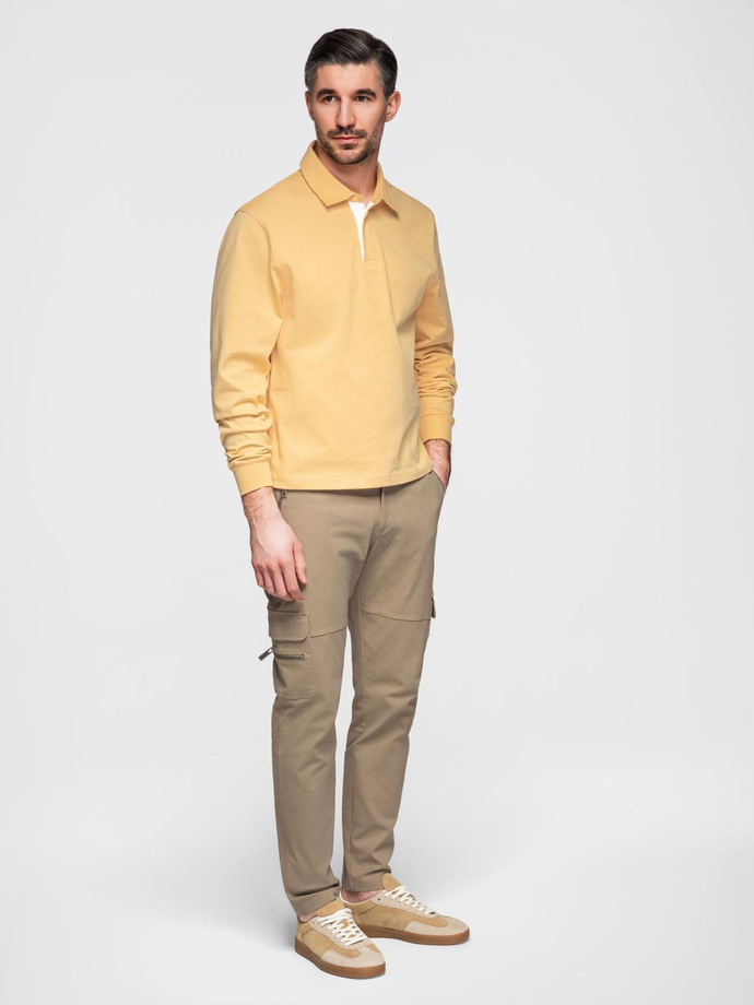 Men's cargo pants STRAIGHT LEG with zippered pockets - khaki V3 OM-PACG-0204