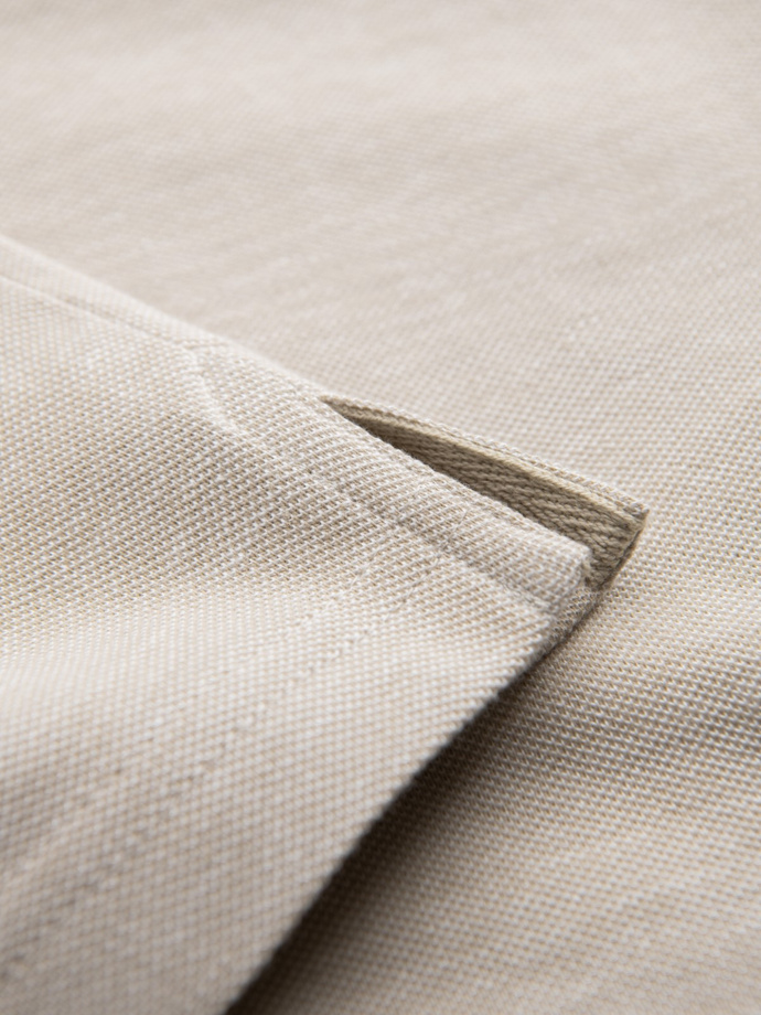 Melanżowa koszulka męska polo z kołnierzykiem w paski – piaskowa V4 OM-POSS-0109