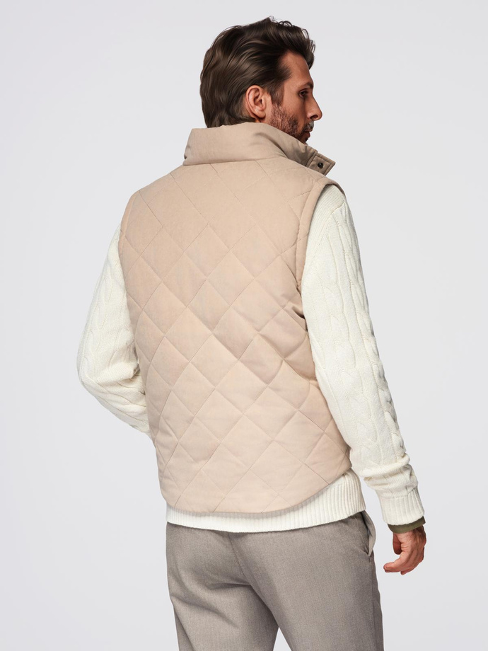 Men's peach effect quilted vest - beige V1 OM-JAVJ-0277