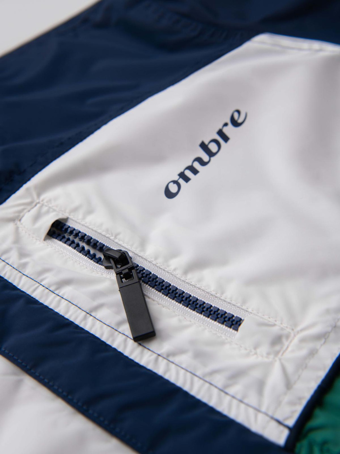 Lekka kolorowa kurtka sportowa męska z polarem – zielono-granatowa V20 OM-JANP-0194