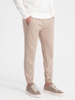 Spodnie męskie dresowe CARROT ze strukturalnej dzianiny - beżowe V2 OM-PASK-0143