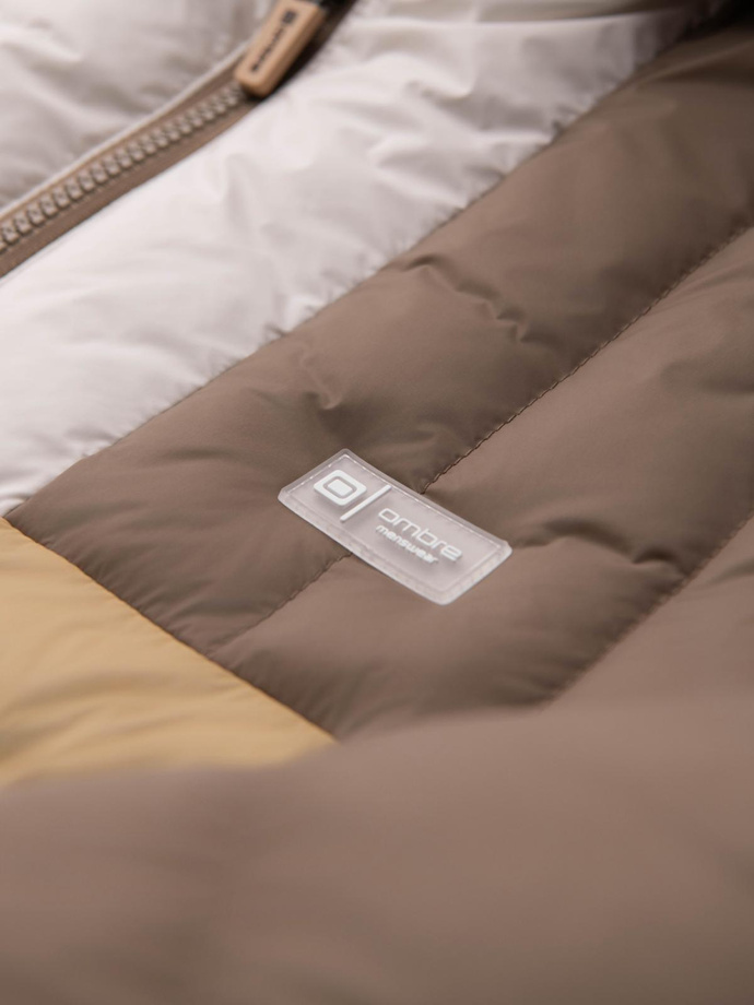 Kolorowa sportowa męska kurtka w stylu retro – beżowo-biała V2 OM-JALP-0296