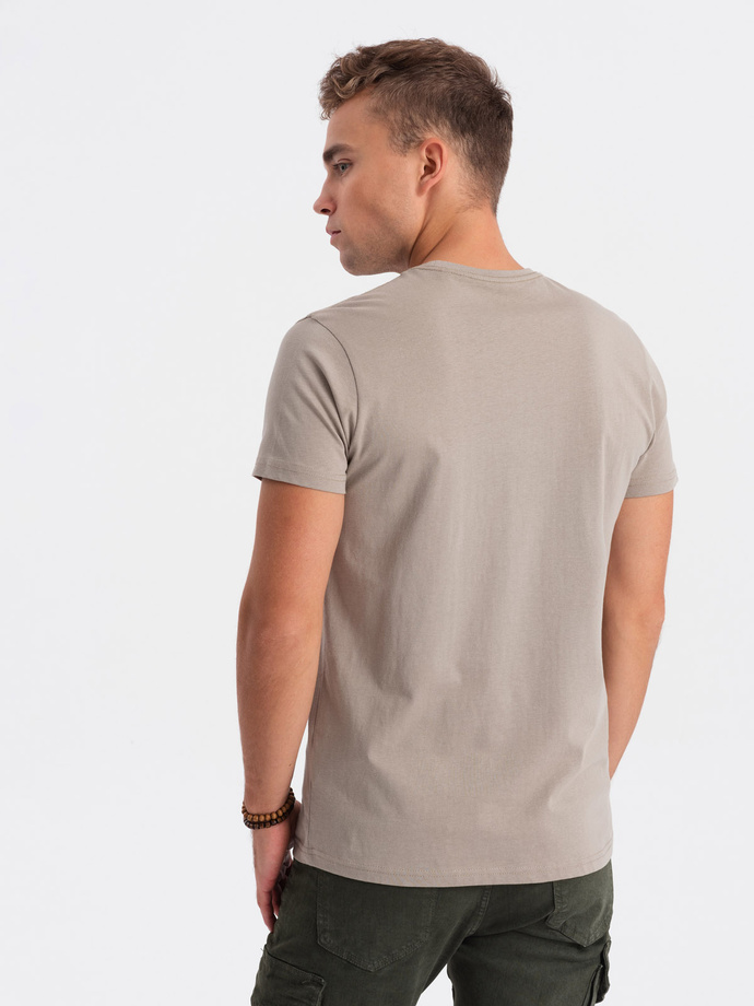 Men's printed cotton t-shirt - light brown V3 S1735